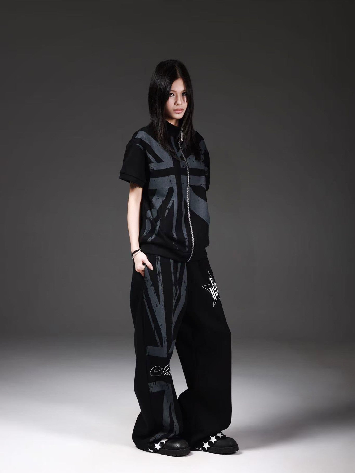 DETW onLine Union Jack Allover Print Contrast Boxing Baggy Women&