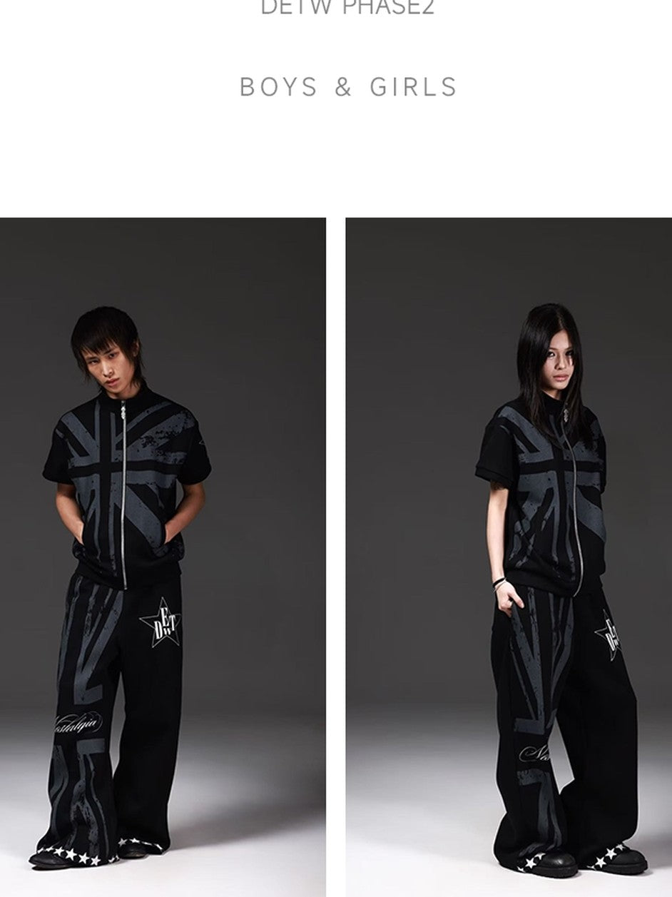 DETW onLine Union Jack Allover Print Contrast Boxing Baggy Women&