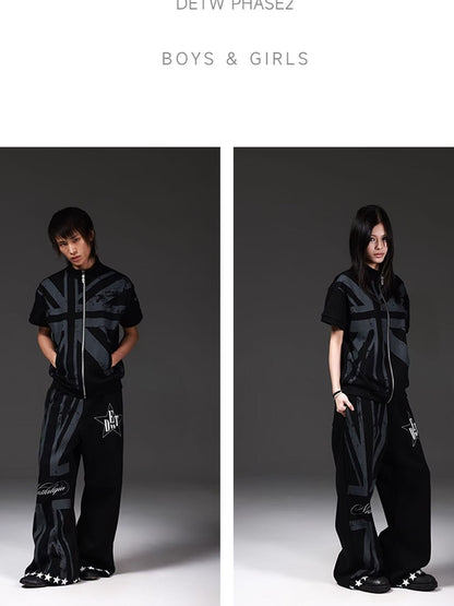 DETW onLine Union Jack Allover Print Contrast Boxing Baggy Women&