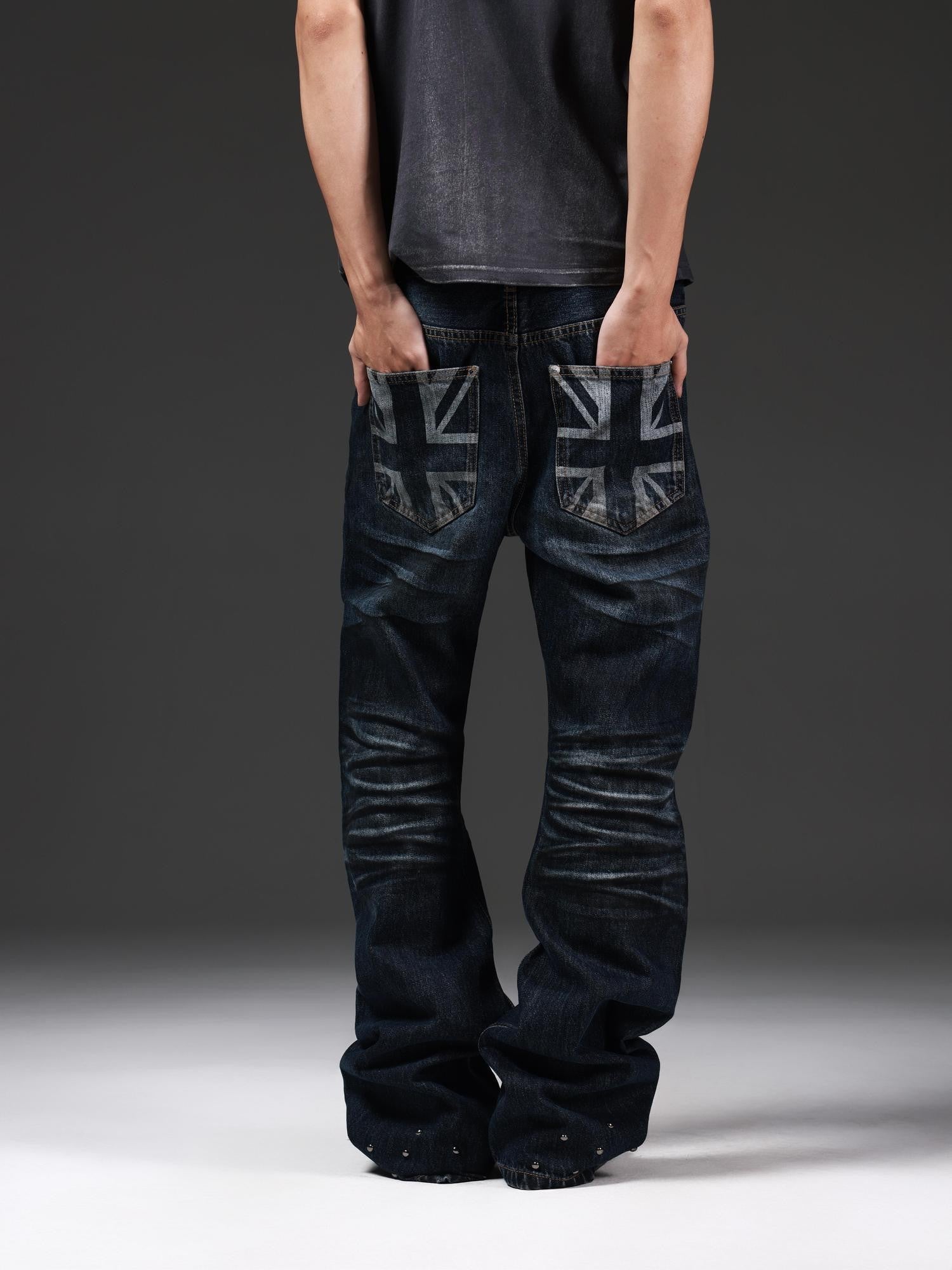 DETW onLine Union Jack Beaded Washed Distressed Pleated Women&