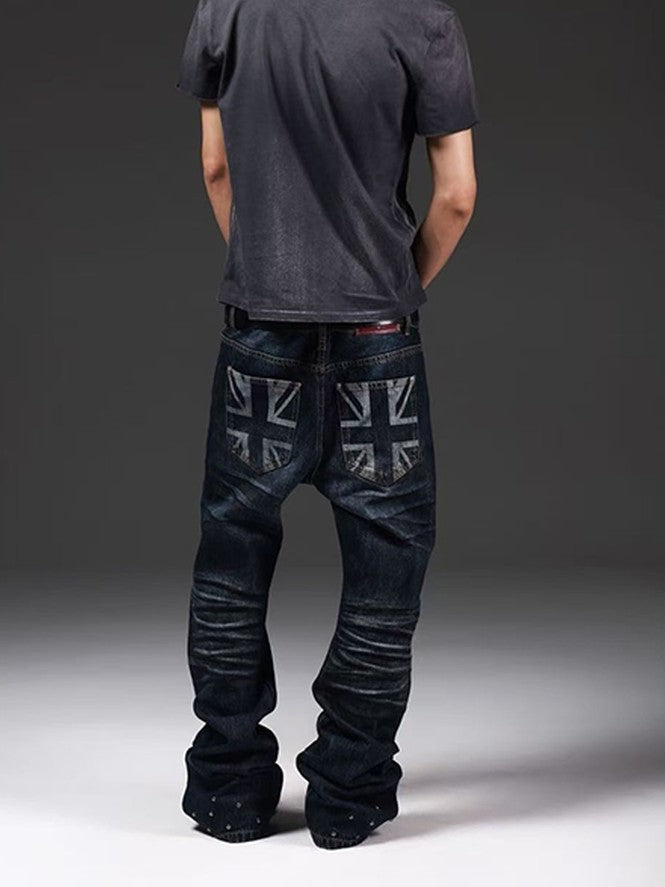 DETW onLine Union Jack Beaded Washed Distressed Pleated Women&