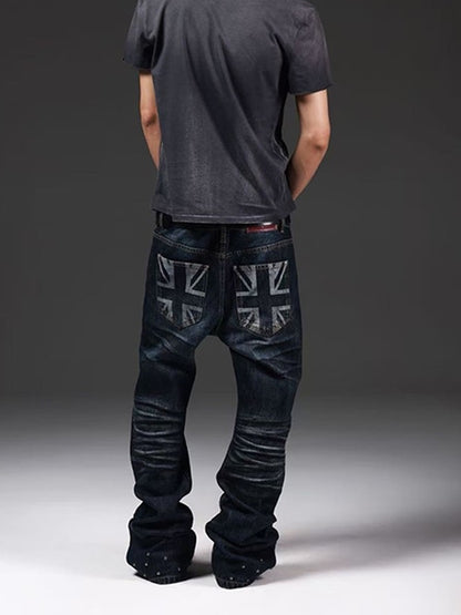 DETW onLine Union Jack Beaded Washed Distressed Pleated Women&