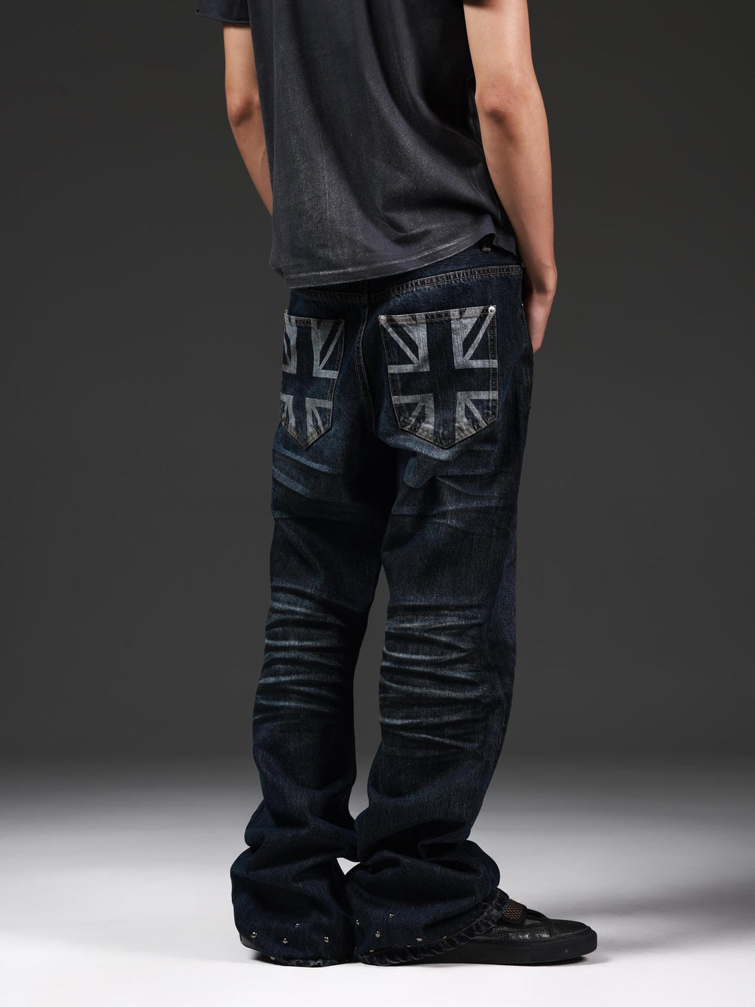 DETW onLine Union Jack Beaded Washed Distressed Pleated Women&