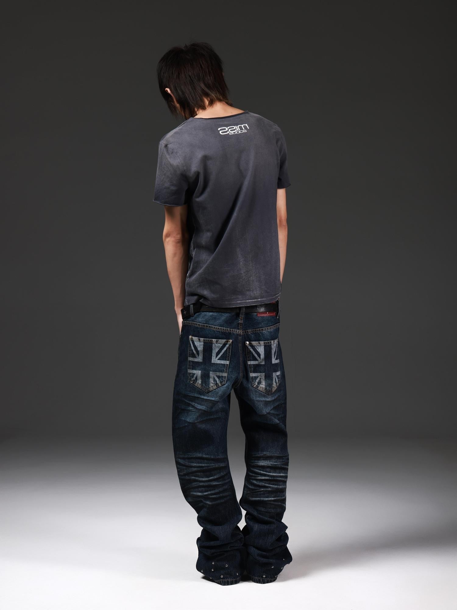 DETW onLine Union Jack Beaded Washed Distressed Pleated Women&