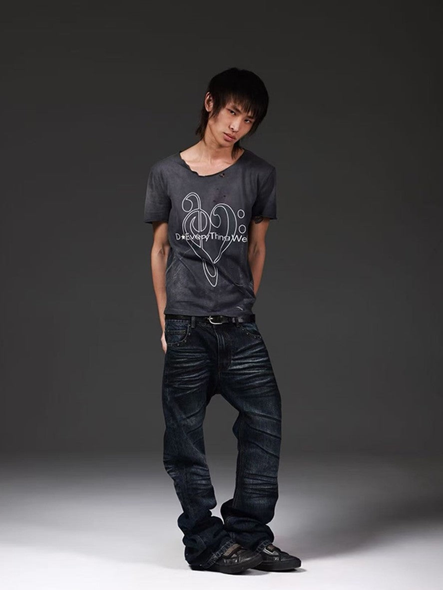 DETW onLine Union Jack Beaded Washed Distressed Pleated Women&