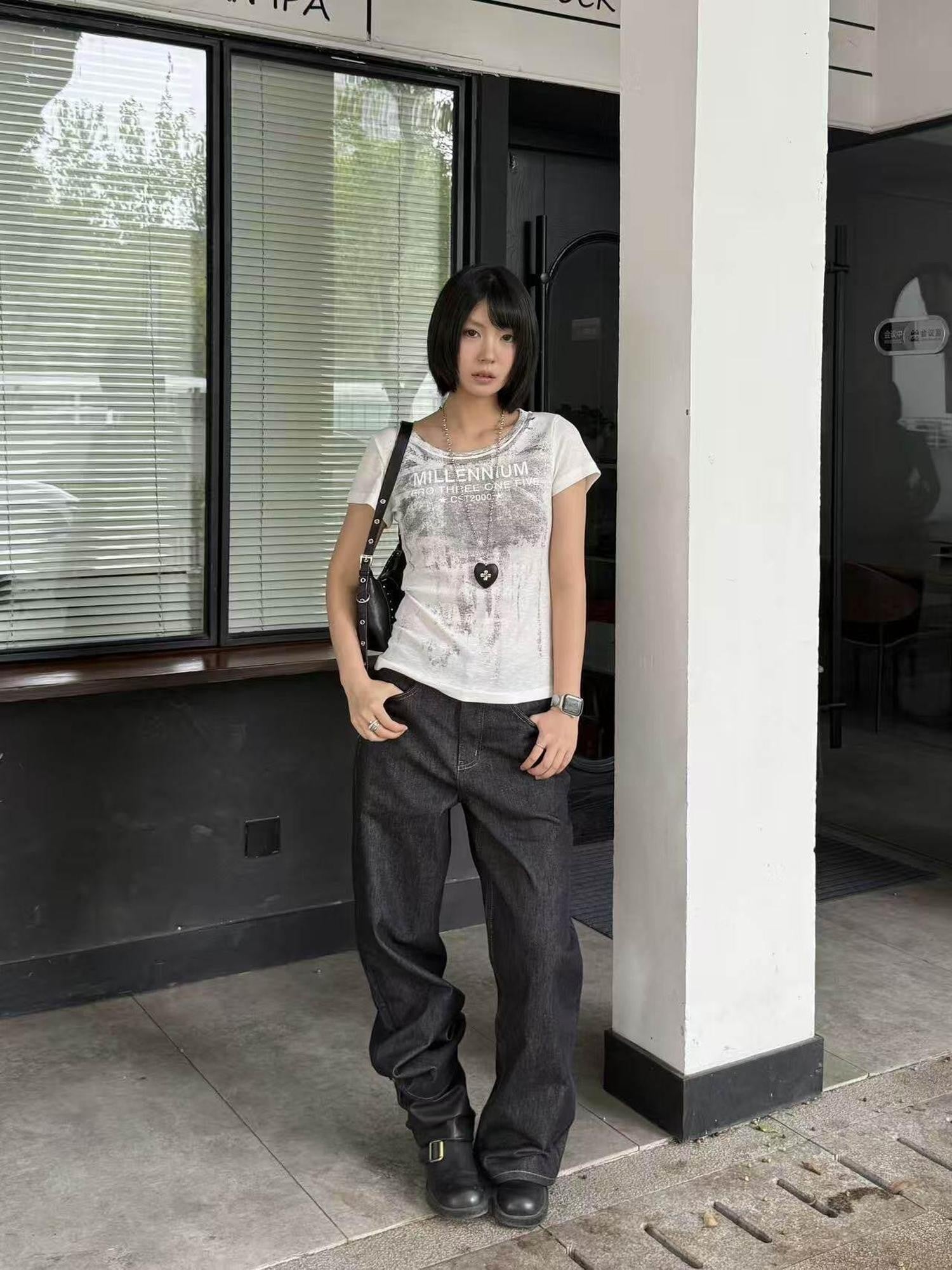 DETW onLine Union Jack Distressed Digital Print Slim U Neck Women&