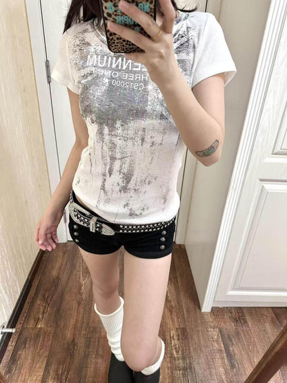 DETW onLine Union Jack Distressed Digital Print Slim U Neck Women&