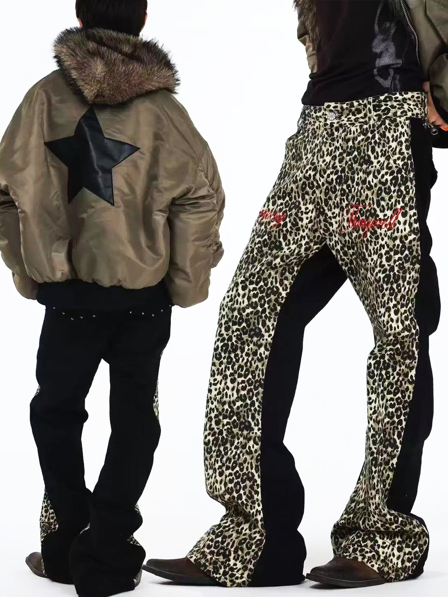 DETW onLine Vintage Double Tone Leopard Patchwork Embroidered Women&