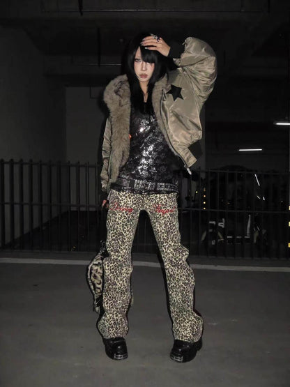 DETW onLine Vintage Double Tone Leopard Patchwork Embroidered Women&