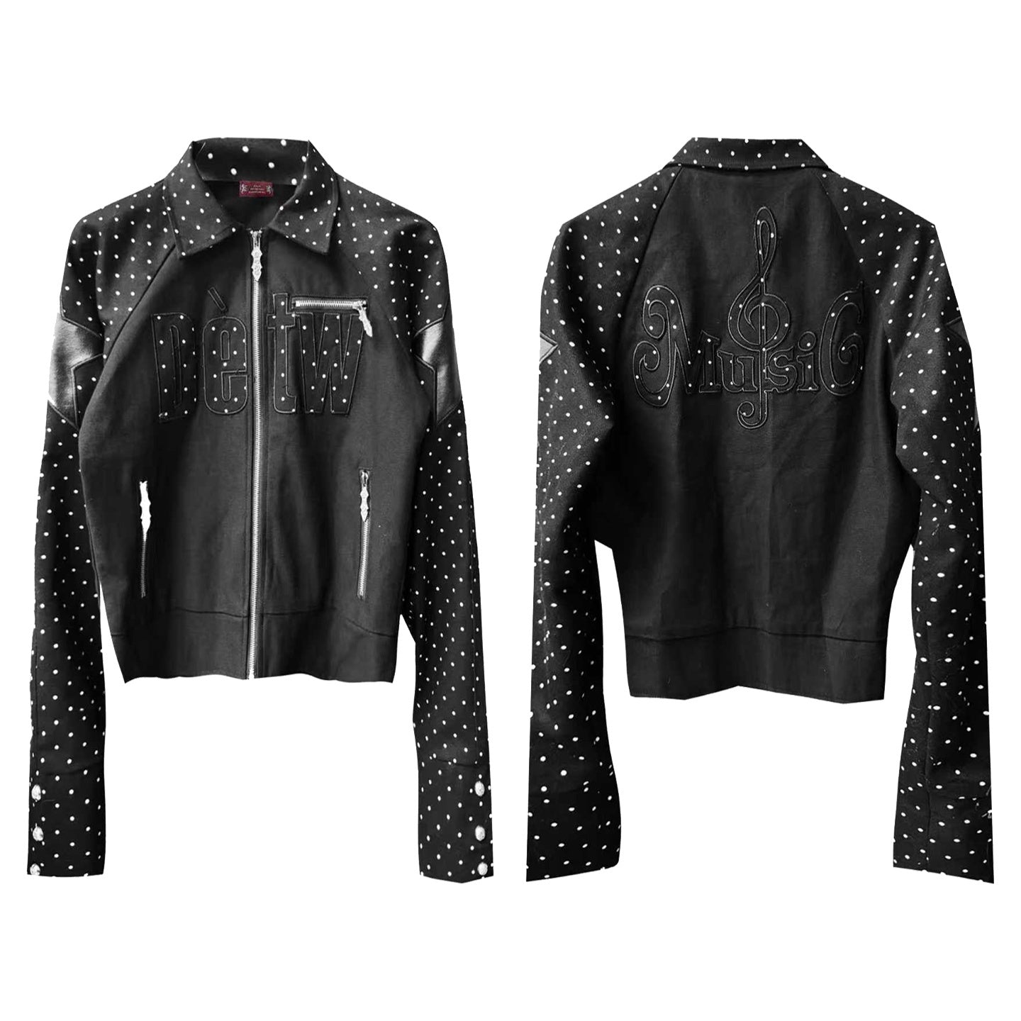 DETW_onLine_Vintage_Polka_Dot_Spliced_3d_Applique_Lapel_Zip_Women&