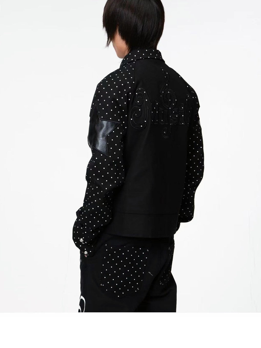 DETW onLine Vintage Polka Dot Spliced 3d Applique Lapel Zip Women&