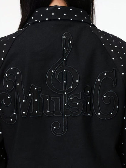 DETW onLine Vintage Polka Dot Spliced 3d Applique Lapel Zip Women&