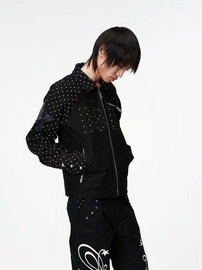 DETW onLine Vintage Polka Dot Spliced 3d Applique Lapel Zip Women&