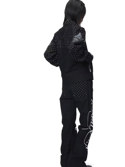 DETW onLine Vintage Polka Dot Spliced 3d Applique Lapel Zip Women&