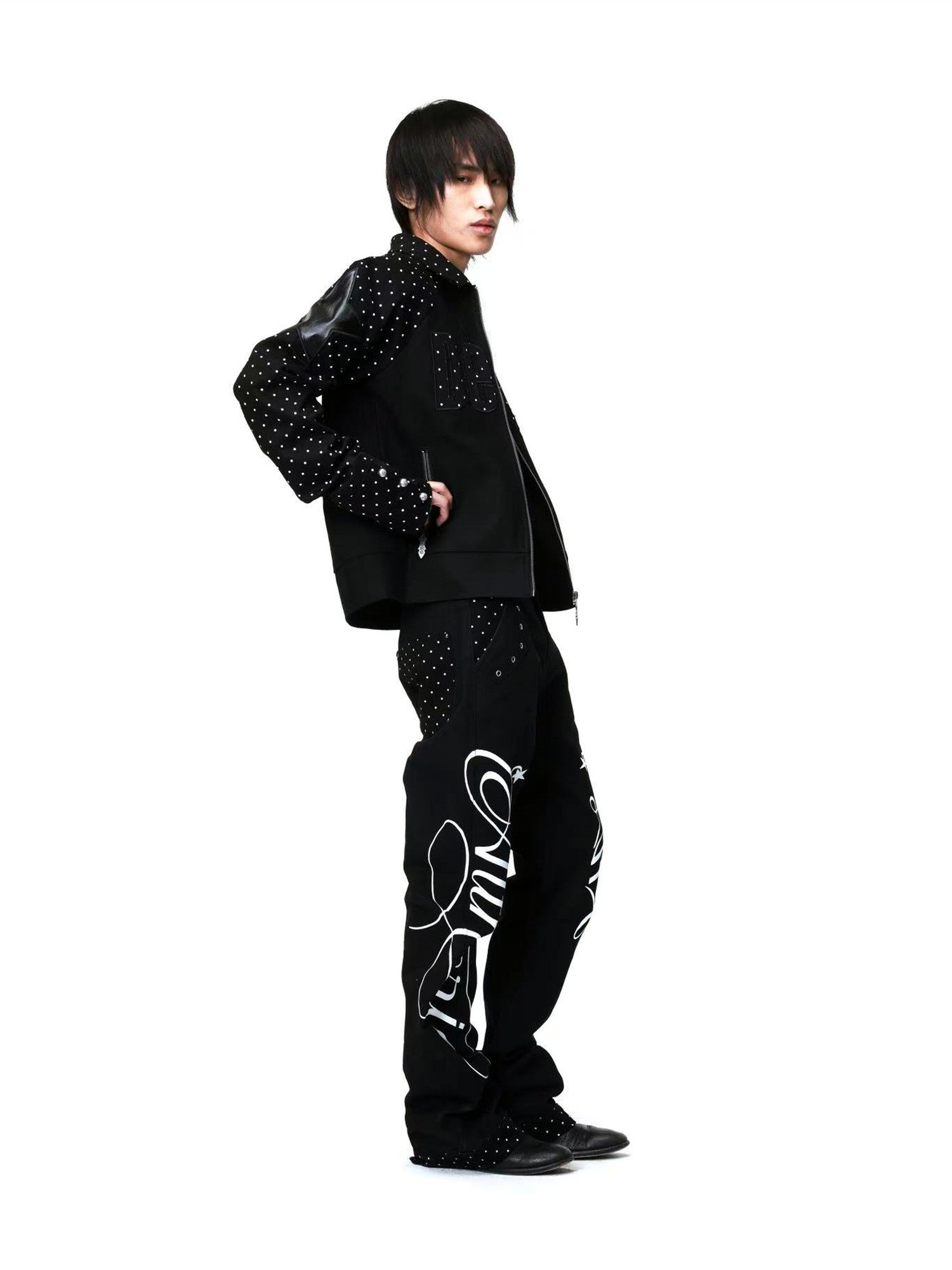 DETW onLine Vintage Polka Dot Spliced 3d Applique Lapel Zip Women&