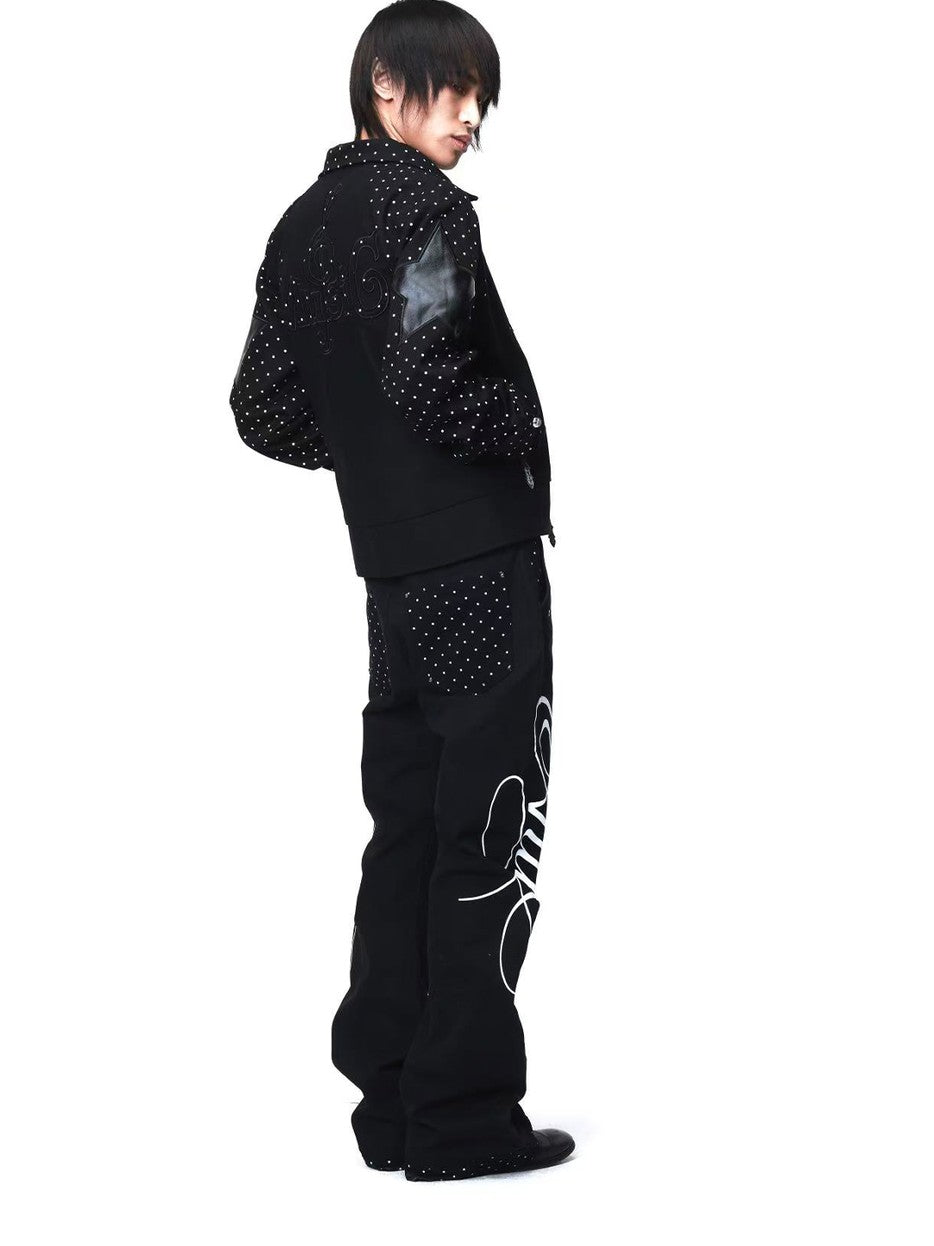 DETW onLine Vintage Polka Dot Spliced 3d Applique Lapel Zip Women&
