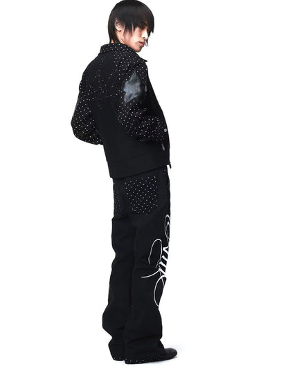 DETW onLine Vintage Polka Dot Spliced 3d Applique Lapel Zip Women&