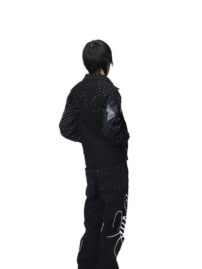DETW onLine Vintage Polka Dot Spliced 3d Applique Lapel Zip Women&