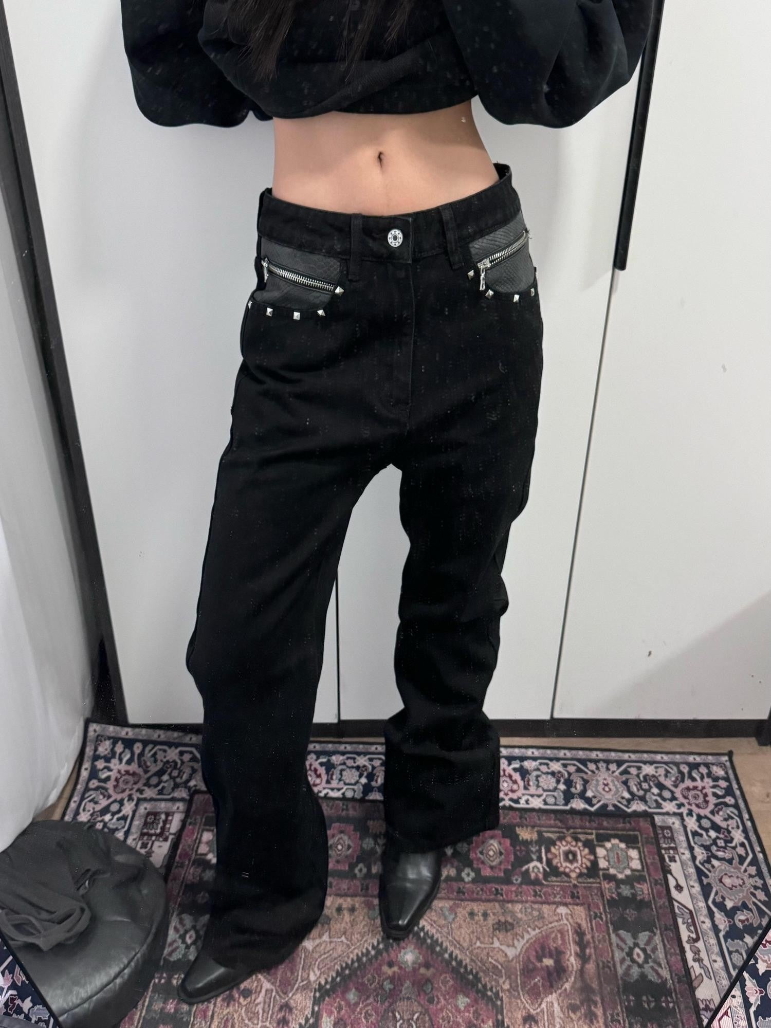 DETW onLine Washed Black Snake Print Beaded Zipper Women&