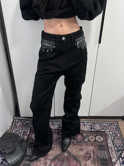 DETW onLine Washed Black Snake Print Beaded Zipper Women&