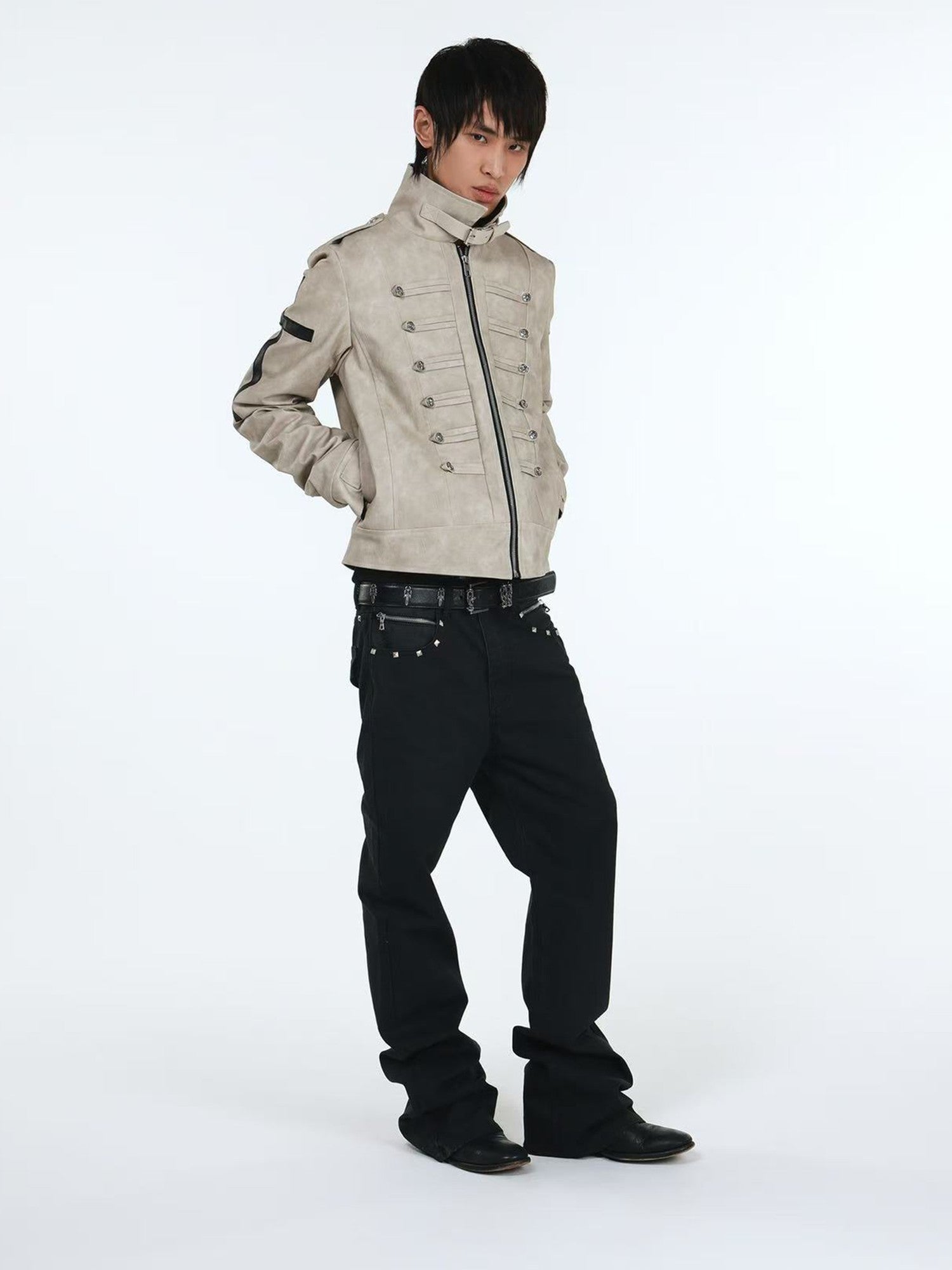DETW onLine Washed Black Snake Print Beaded Zipper Women&