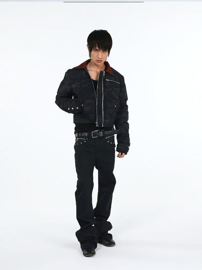 DETW onLine Washed Black Snake Print Beaded Zipper Women&
