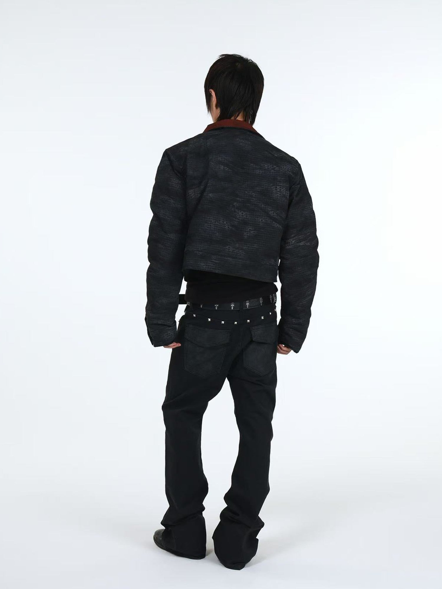 DETW onLine Washed Black Snake Print Beaded Zipper Women&