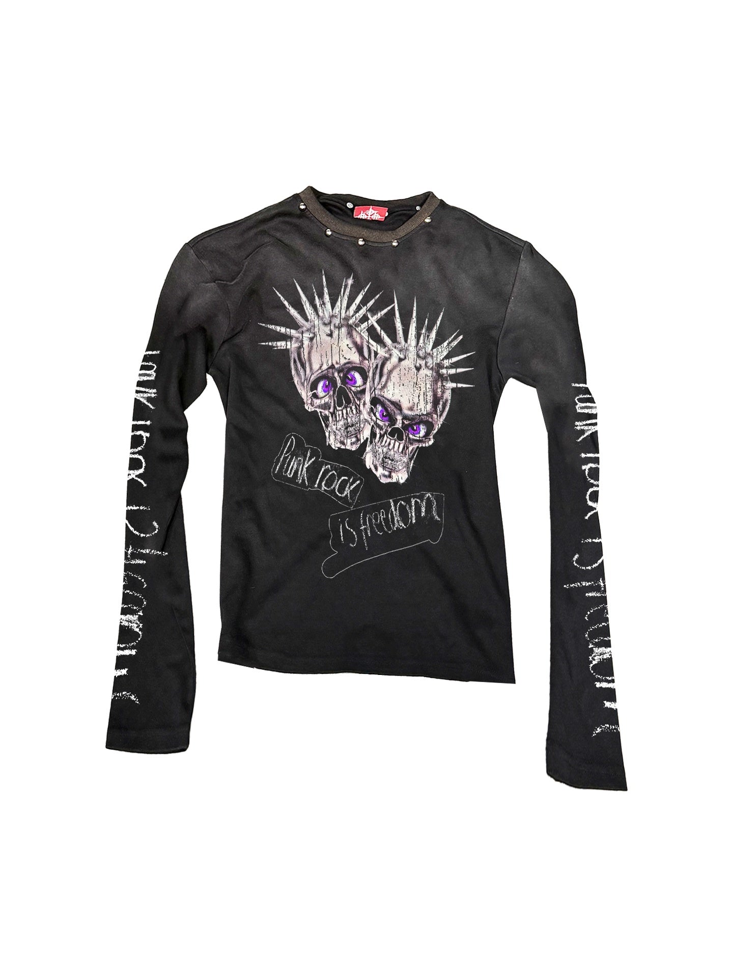 DETW_onLine_Washed_Black_Studded_Skull_Punk_Crewneck_Women&