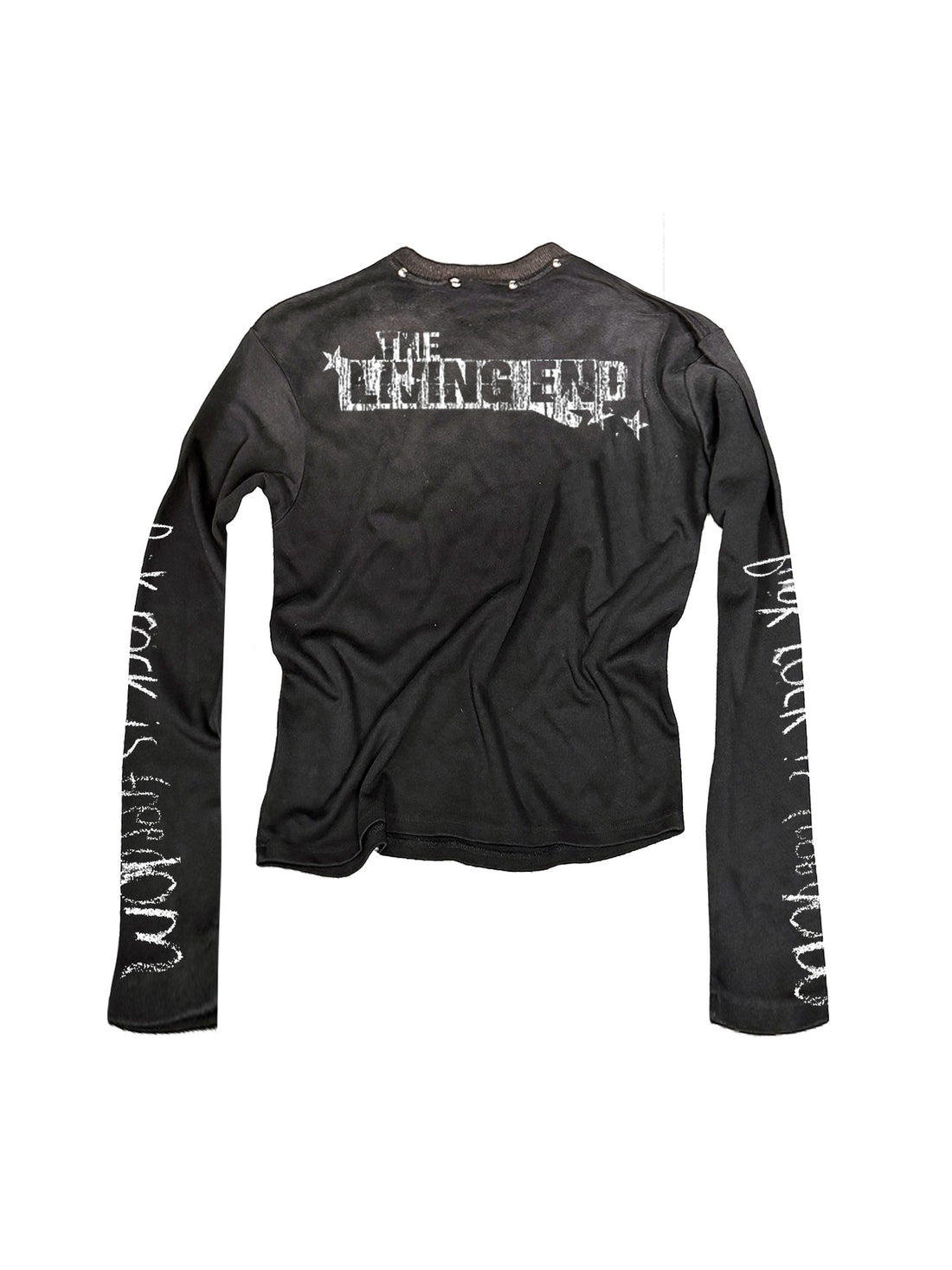 DETW onLine Washed Black Studded Skull Punk Crewneck Women&