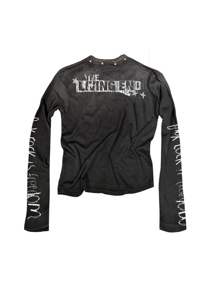 DETW onLine Washed Black Studded Skull Punk Crewneck Women&
