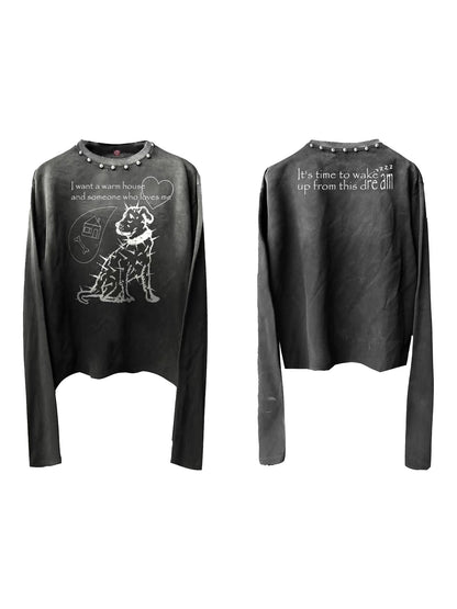 DETW_onLine_Washed_Black_Studded_Slogan_Print_Women&