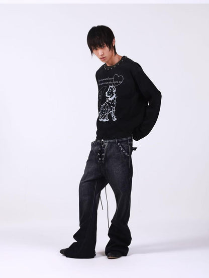 DETW onLine Washed Black Studded Slogan Print Women&