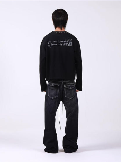 DETW onLine Washed Black Studded Slogan Print Women&