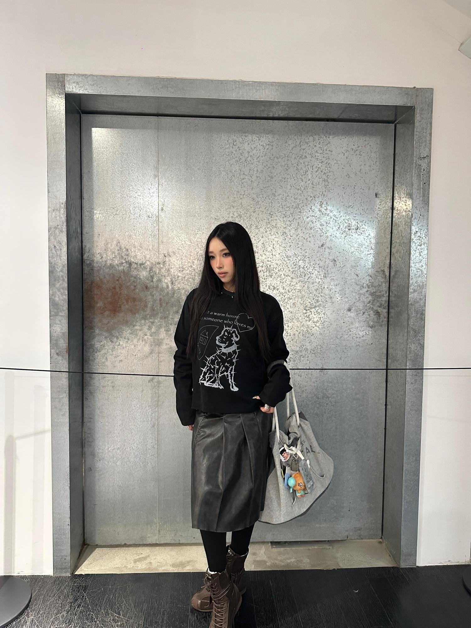 DETW onLine Washed Black Studded Slogan Print Women&