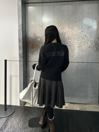 DETW onLine Washed Black Studded Slogan Print Women&