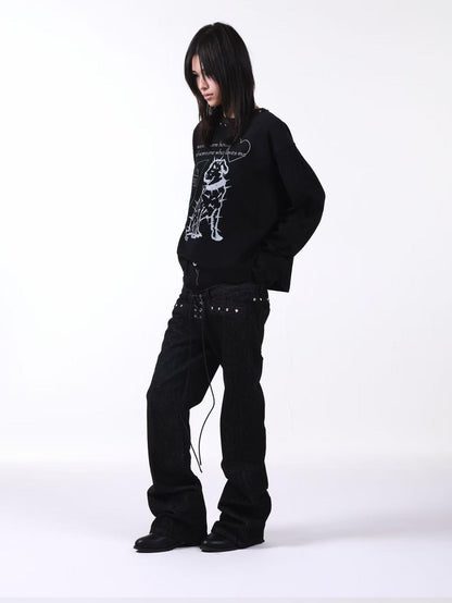 DETW onLine Washed Black Studded Slogan Print Women&