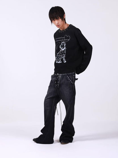 DETW onLine Washed Black Studded Slogan Print Women&