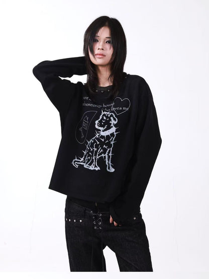 DETW onLine Washed Black Studded Slogan Print Women&