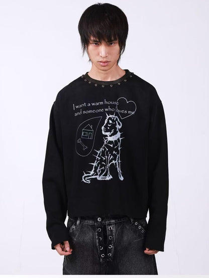 DETW onLine Washed Black Studded Slogan Print Women&