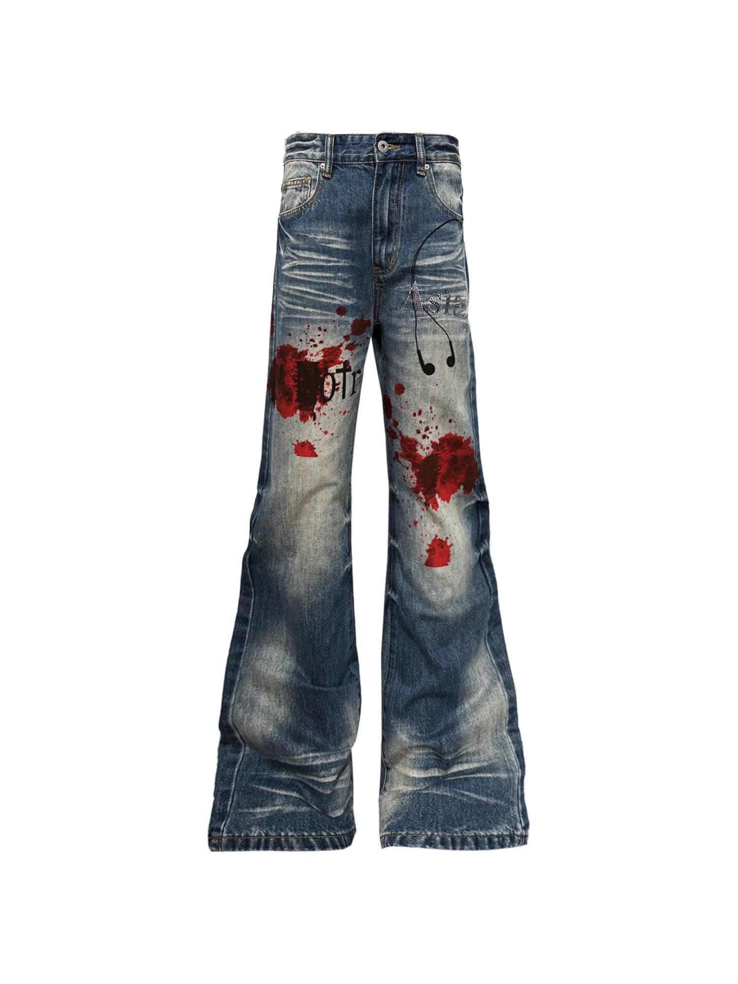 DETW onLine Washed Blue Lightning Print Rhinestone Women&