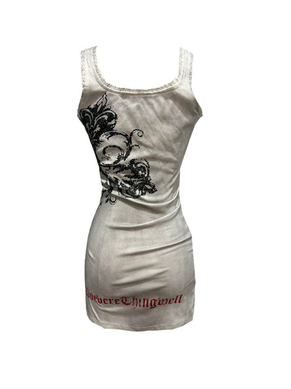 DETW onLine Washed Cross Distressed Gothic Lace V-neck Waist Slimming Women&