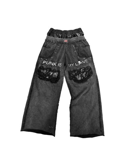 DETW onLine Washed Distressed Embroidered Skull Leather Double Waist Women&