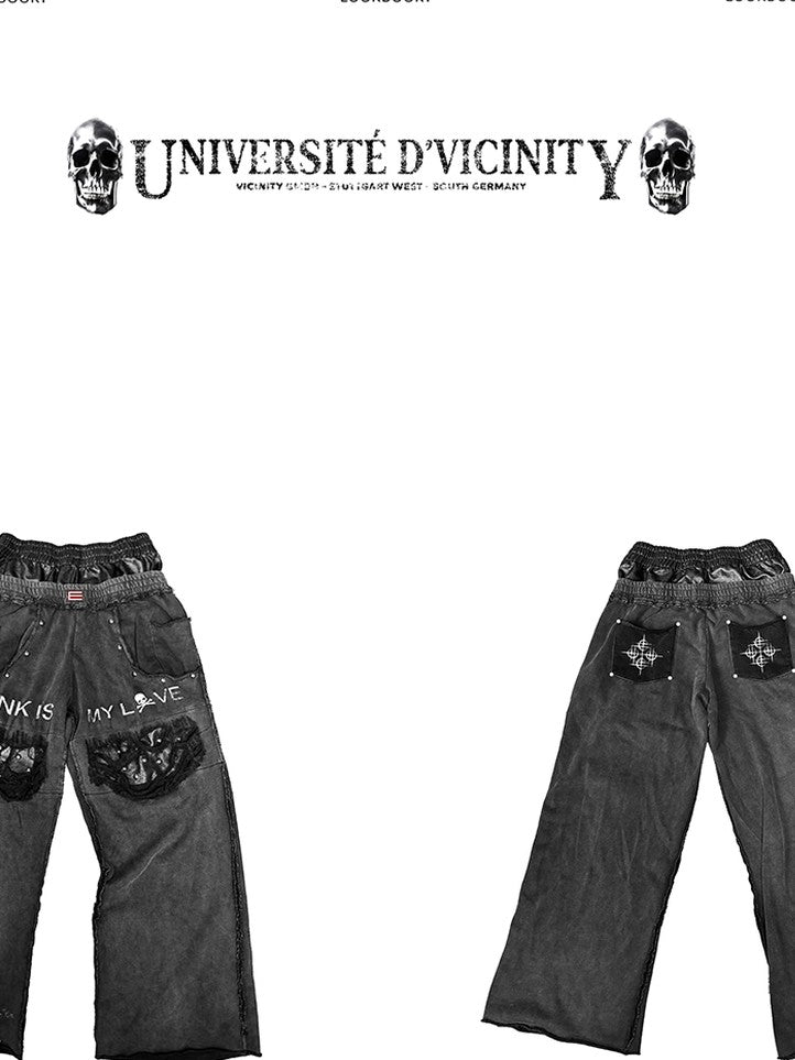 DETW onLine Washed Distressed Embroidered Skull Leather Double Waist Women&