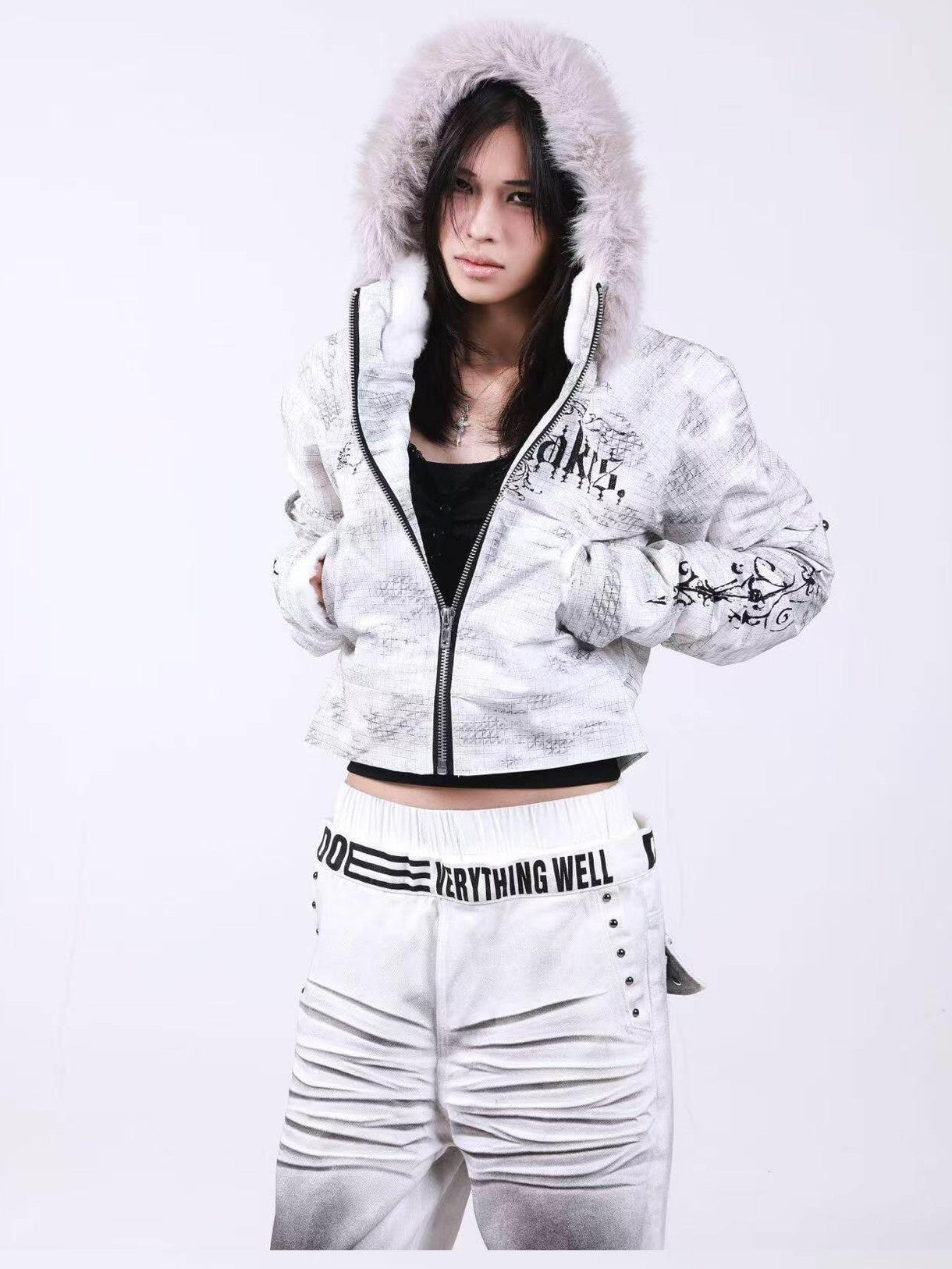DETW onLine Washed Distressed Fur Trim Knight Eagle Women&