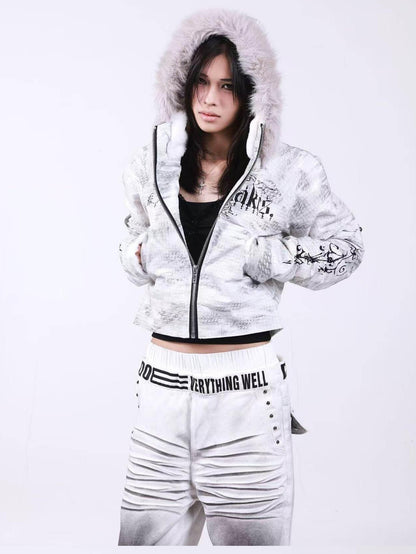 DETW onLine Washed Distressed Fur Trim Knight Eagle Women&