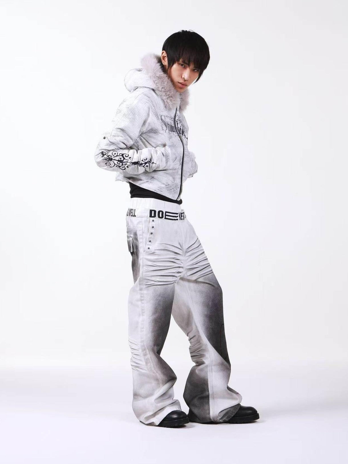 DETW onLine Washed Distressed Fur Trim Knight Eagle Women&