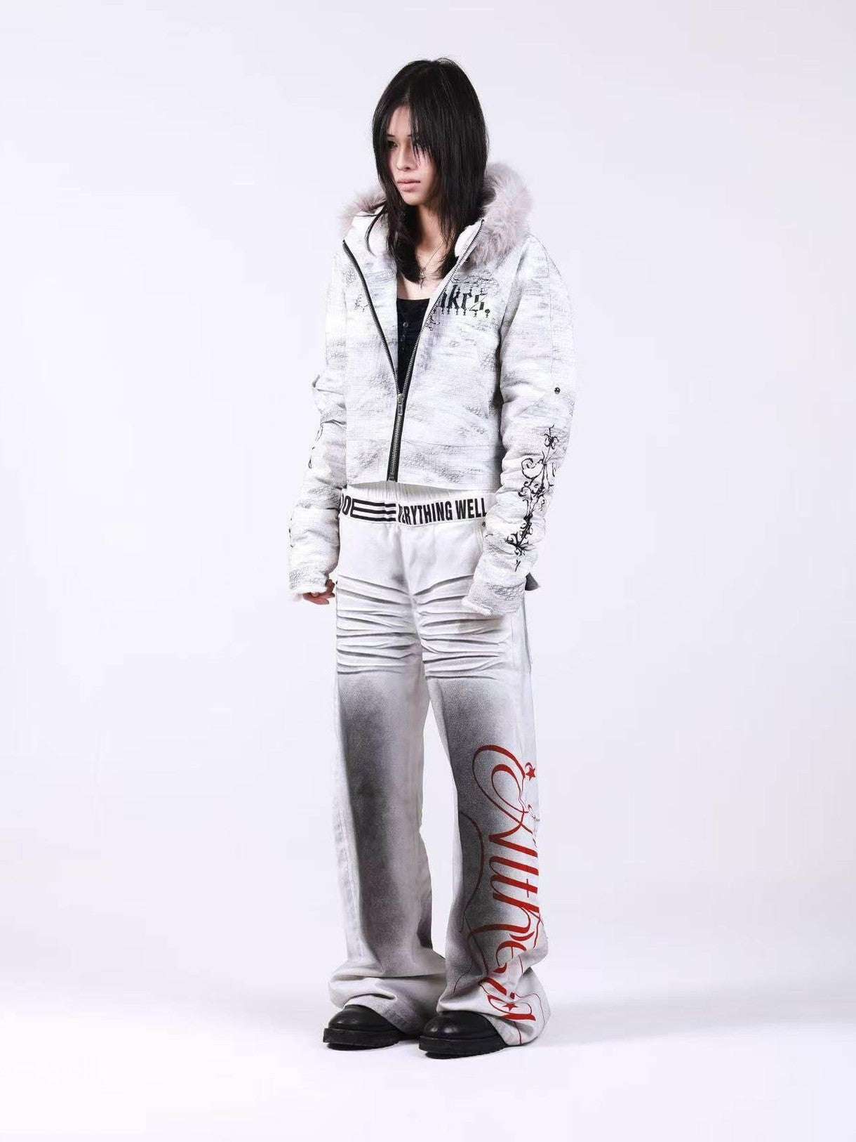 DETW onLine Washed Distressed Fur Trim Knight Eagle Women&
