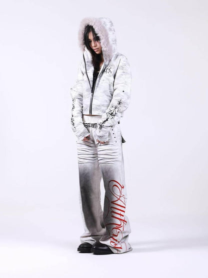 DETW onLine Washed Distressed Fur Trim Knight Eagle Women&