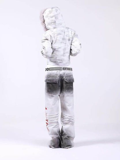 DETW onLine Washed Distressed Fur Trim Knight Eagle Women&