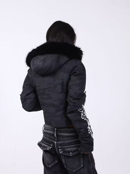 DETW onLine Washed Distressed Fur Trim Knight Eagle Women&